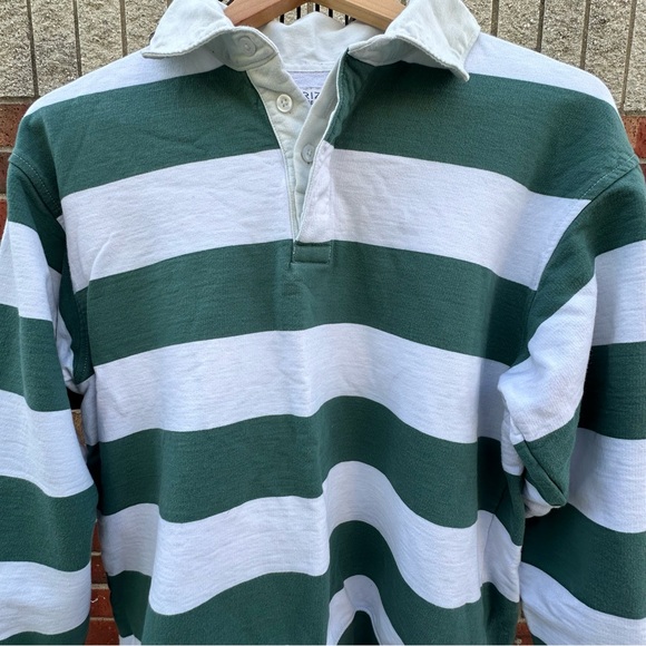 Arizona Jean Co Y2K Rugby Striped 1/4 Button Collar Green White Long Sleeve M - Picture 5 of 17